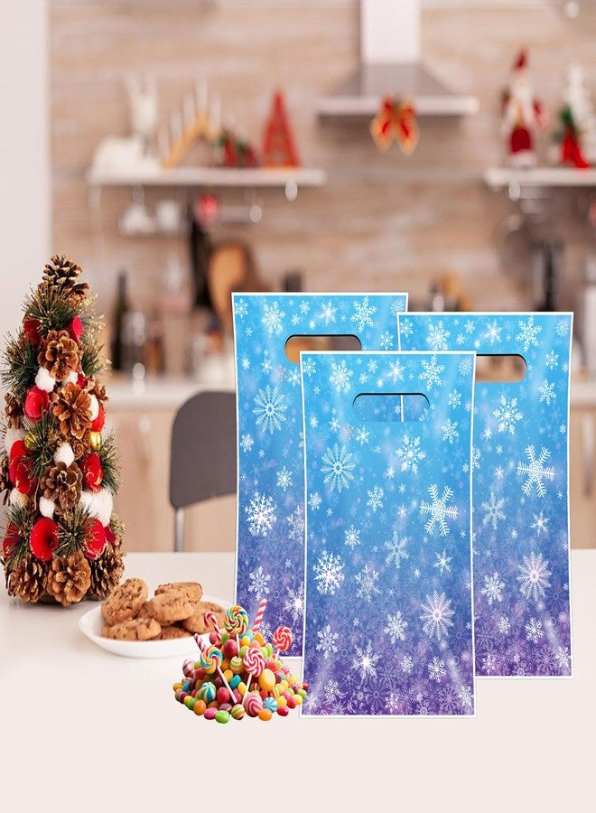 FUULOXE 60 Pcs Snowflake Party Gift Bags with Handle Blue and Purple Wonderland Iced Plastic Goodie Bags Treat Bags for Holiday Birthday Christmas Winter Party Supplies - Image 5